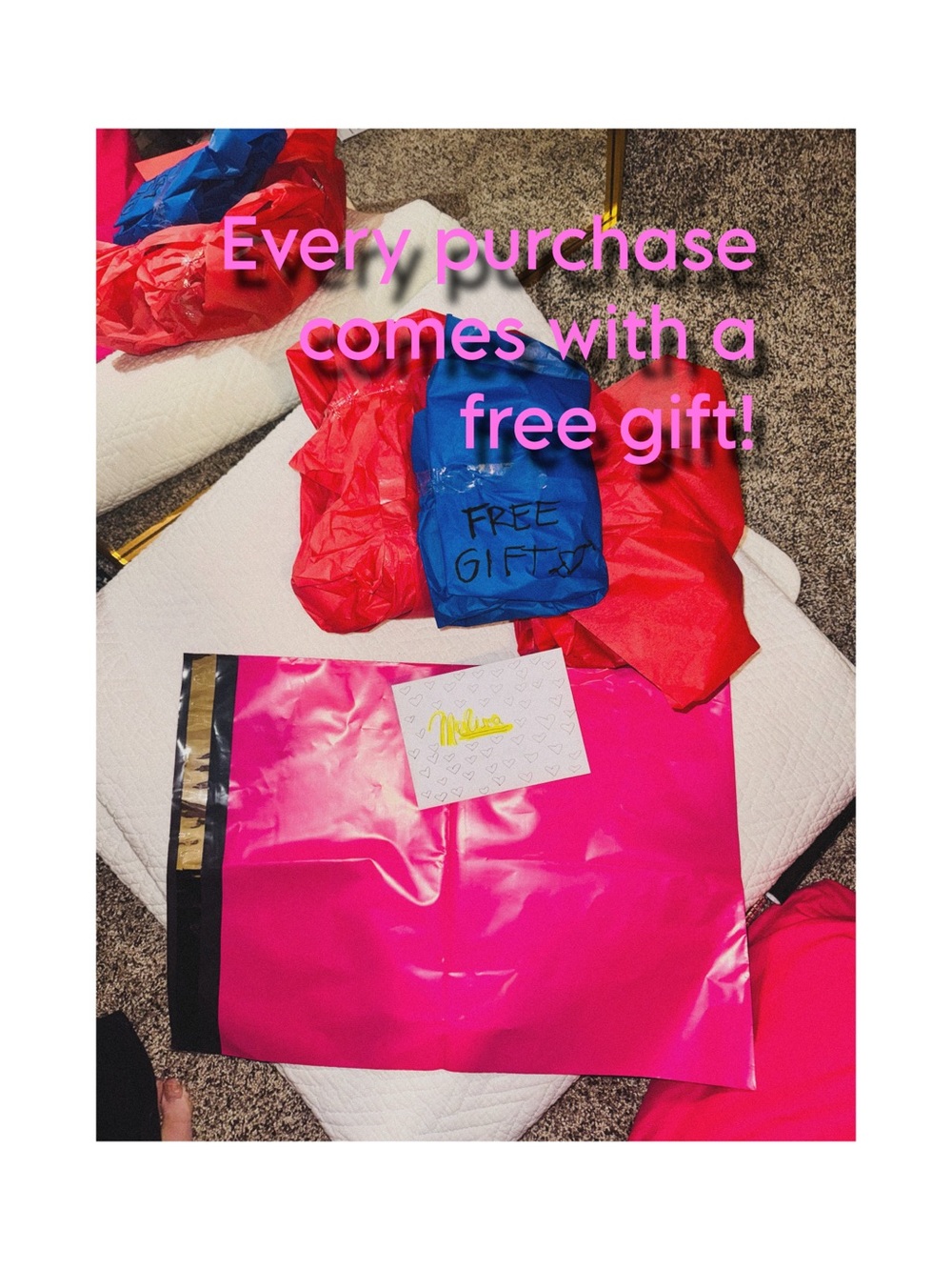 Free People Hot Pink Mailer with Blue and Red Tissue